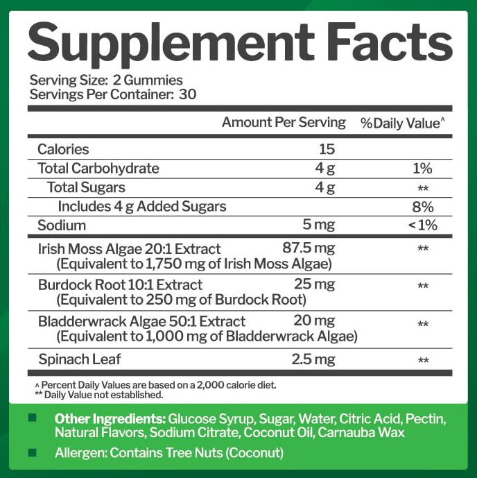 Sea Moss 3000mg Gummies with Bladderwrack and Burdock Root - Natural Irish Sea Moss for Immune, Thyroid and Detox Support - Extra Strength, Great Tasting - Gluten-Free, Vegan - 60 Gummies