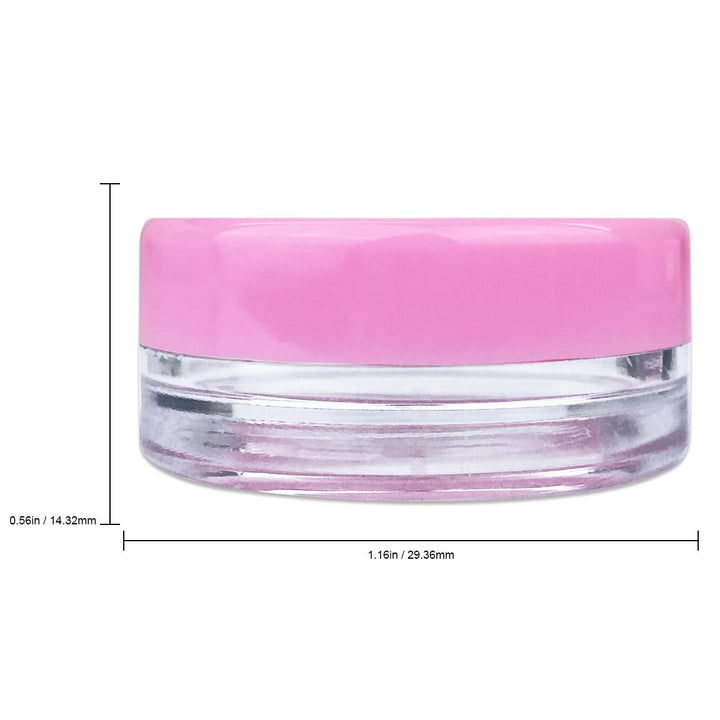 Beauticom® 3G/3ML High Quality Round Clear Jars with Pink Lids for Acrylic Powder, Rhinestones, Charms and Other Nail Accessories - BPA Free (Quantity: 100 Pieces)