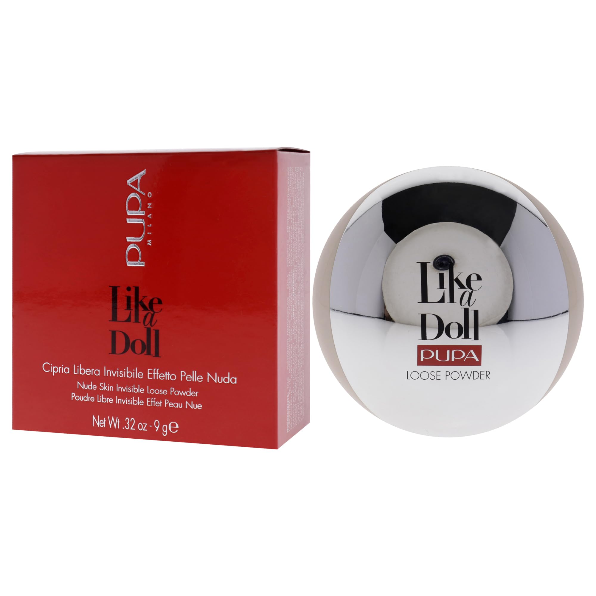 Pupa Milano Like A Doll Invisible Loose Powder - For a Radiant and Natural Look - Smooths Skin and Minimizes Blemishes - Perfectly Blends with Skin - 002 Rosy Nude - 0.32 Oz