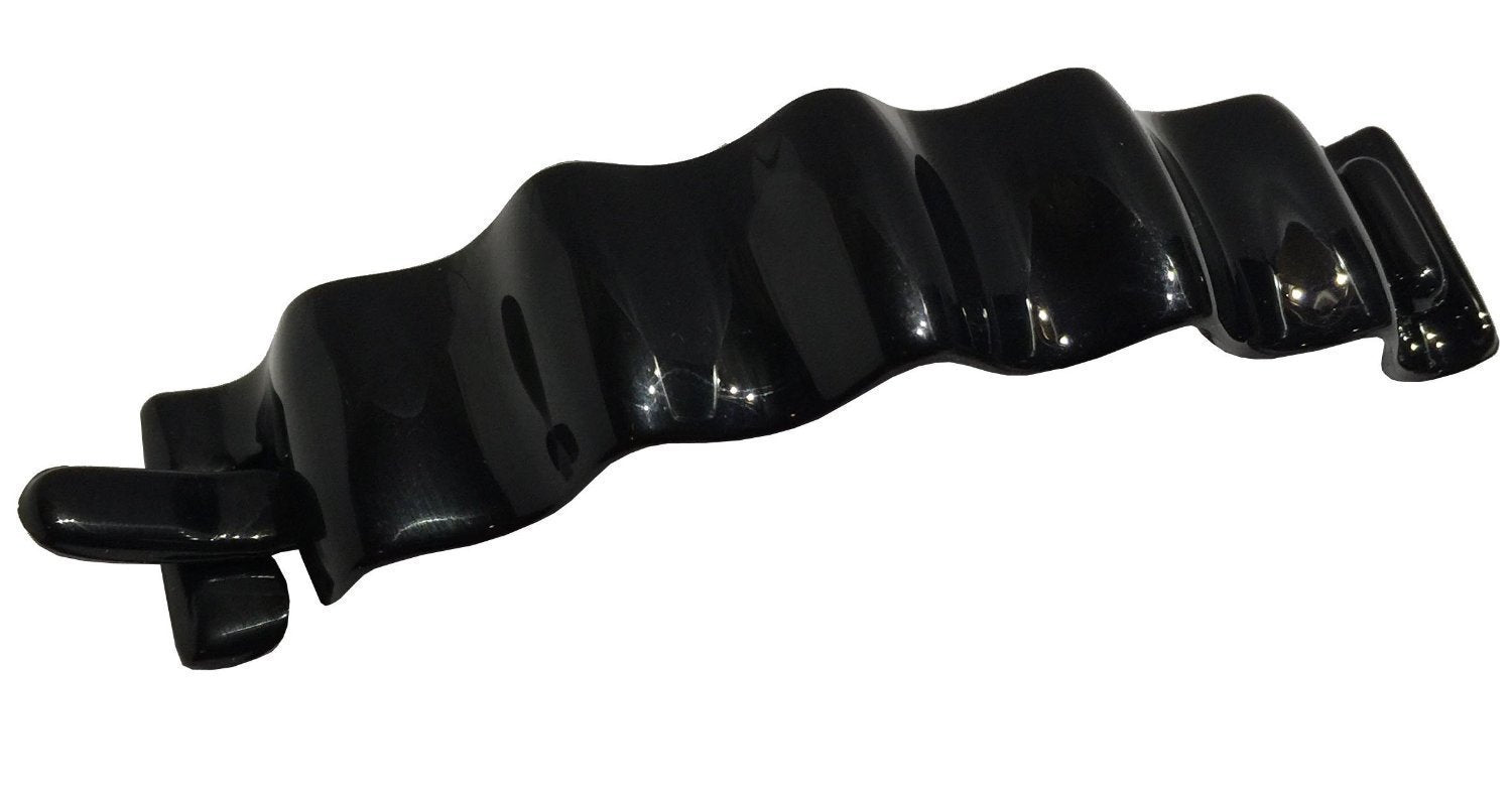 Parcelona French Crinkled Set of 2 Tortoise Shell and Glossy Black Large Celluloid Metal Free Hair Clip Barrettes