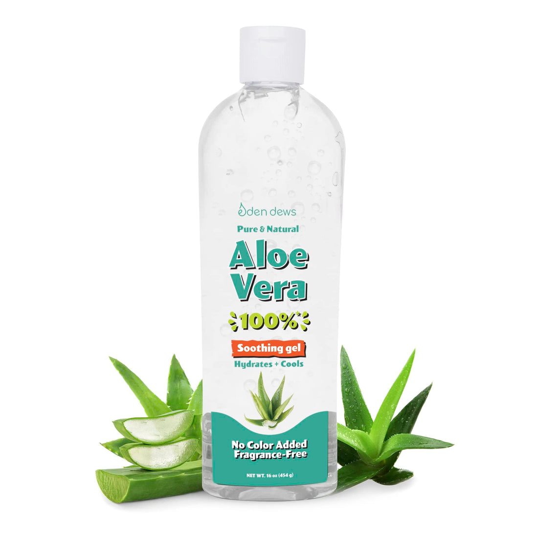 Eden Dews Organic Aloe Vera Gel 100% Pure & Natural Gel, Moisturizing, Face Skin & Hair Care, Sun Burn Relief, Hydrating & Soothing for Dry Skin Acne Razor Bumps, Made in USA, Unscented, 16 oz