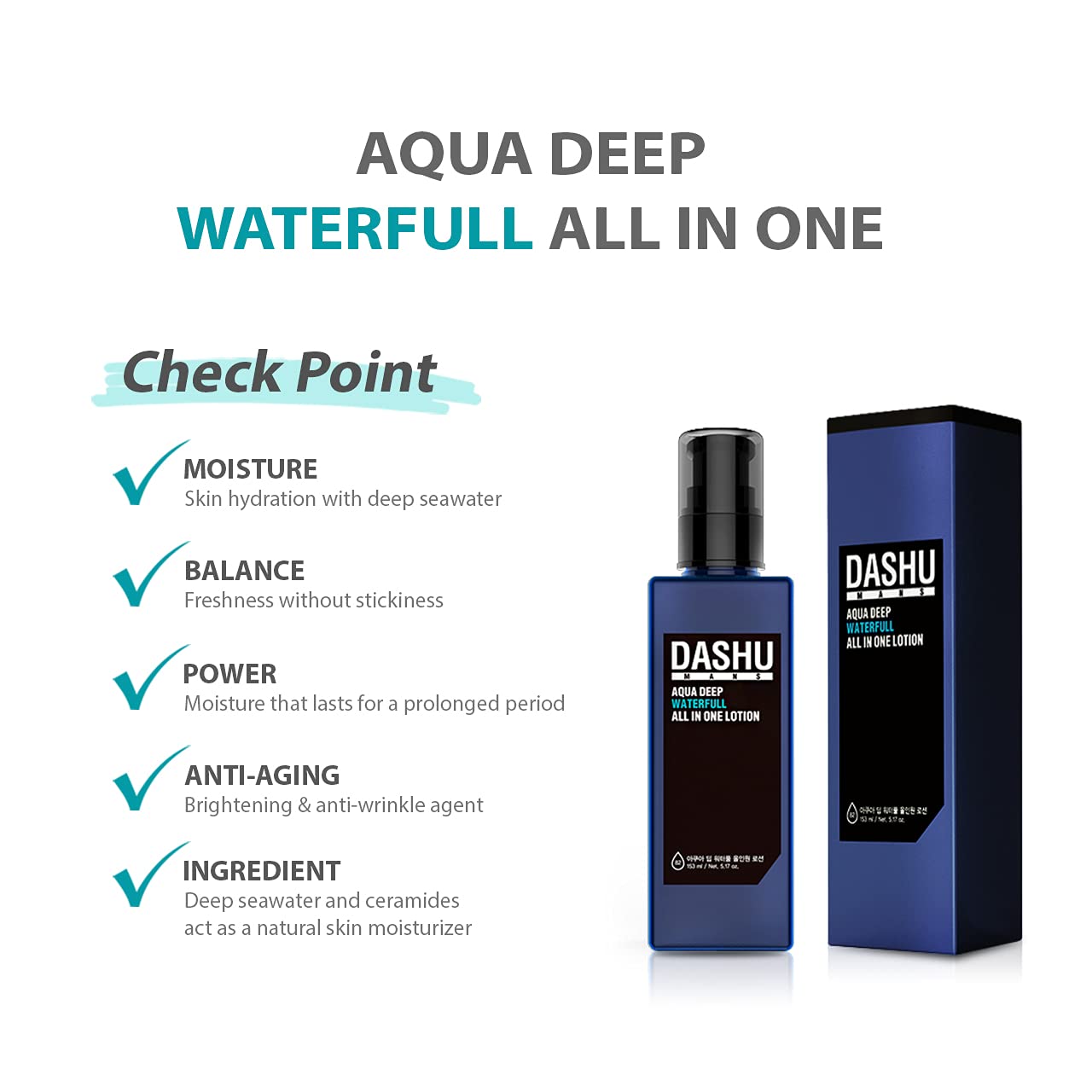 DASHU Aqua Deep Waterfull All in One Lotion for Men 5.17oz ââ‚¬â€œ Anti-Wrinkle, Face Moisturizer Lotion