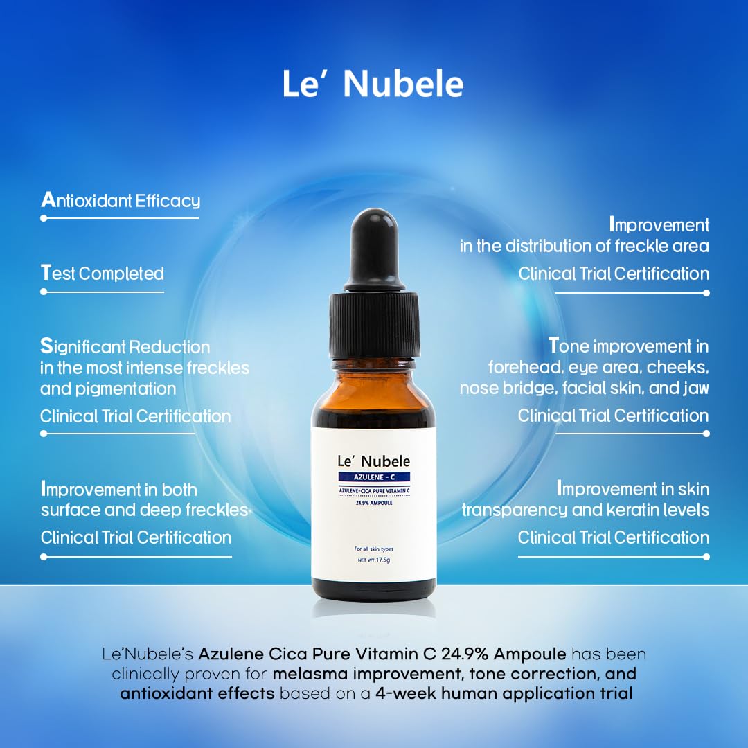 Le' Nubele Azulene-Cica Pure Vitamin C 24.9% Ampoule | High-Strength Vitamin C Serum with Azulene & Cica | Korean Skincare for Radiant & Soothing Skin | 17.5g