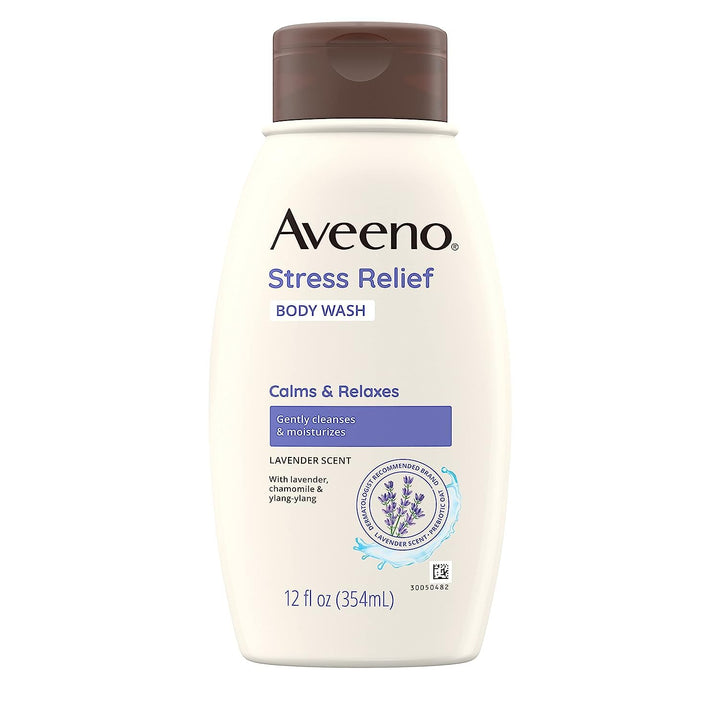 Aveeno Stress Relief Body Wash with Nourishing Oat & Lavender Scent for Sensitive Skin, Gently Cleanses & Helps You Feel Calm & Relaxed in the Shower, Soap-Free, 12 fl. oz