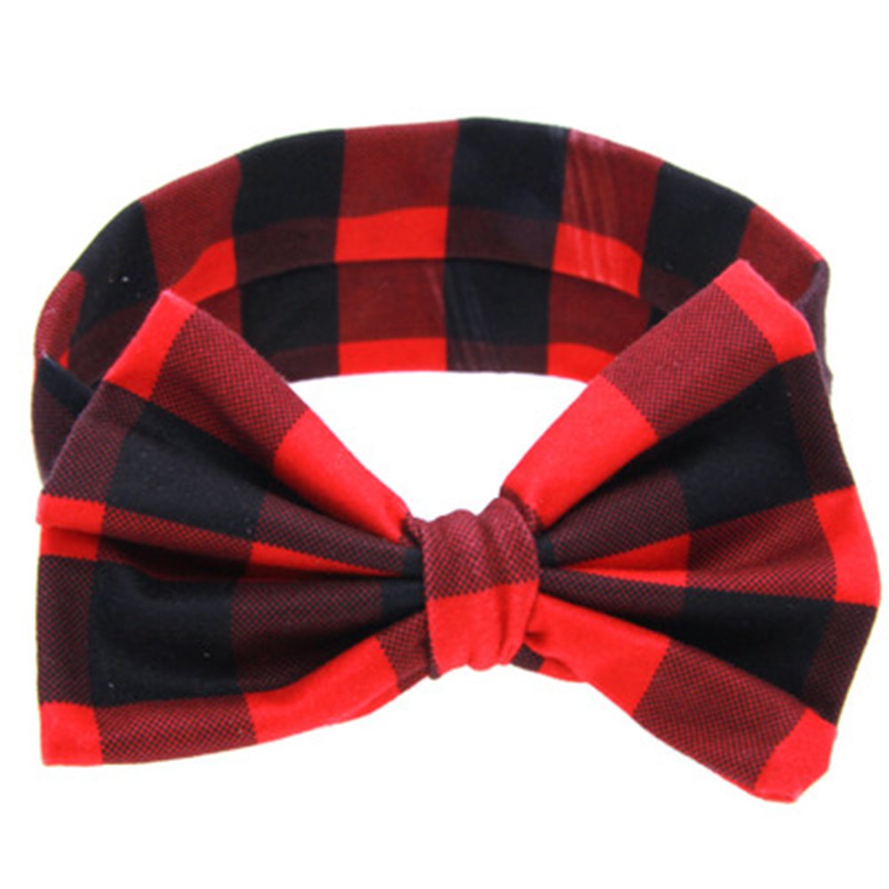 ZOONAI Baby Girls Toddler Bowknot Headband Infant Rabbit Ear Hair Band Headdress (Red Plaid)