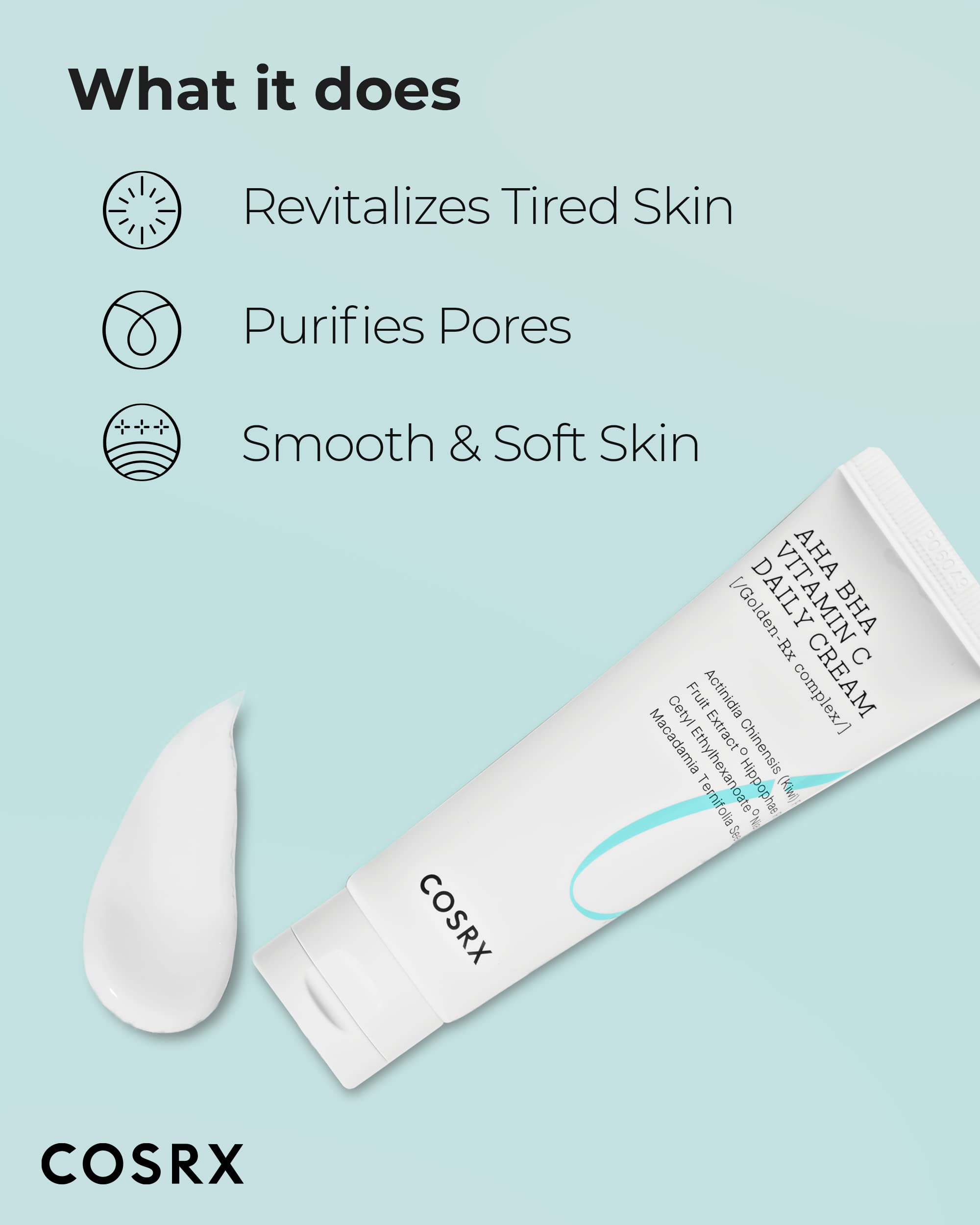 COSRX AHA BHA VITAMIN C Daily Cream 1.69 fl. oz 50 ml, Face Cream, Anti Aging, Plumping Skin, Natural, Fruit, Korean Skin Care