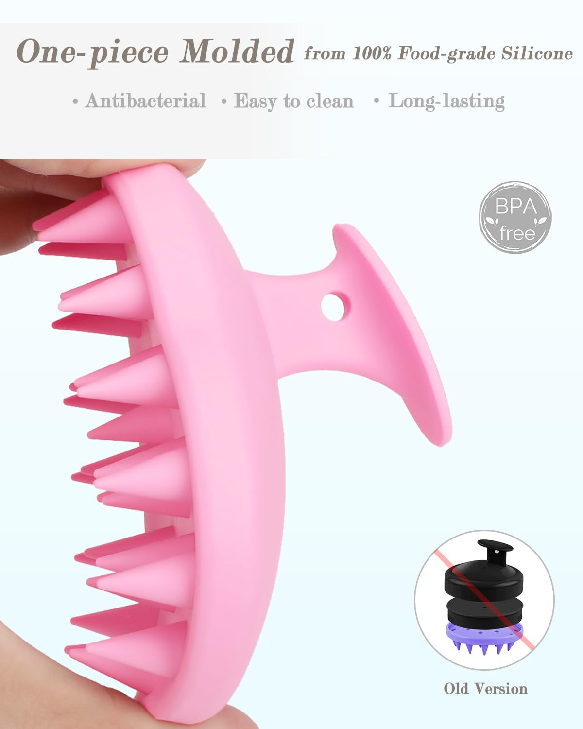 FREATECH Hair Scalp Massager Shampoo Brush (One Piece of Solid Silicone), Fine Scrub to Exfoliate, Fits Perfectly to The Scalp and Palm, Dandruff Removal and Hair Growth, Hygienic & Sturdy, Pink