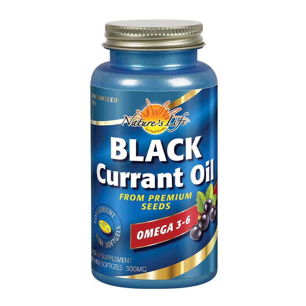 Nature's Life Black Currant Oil Minis 500 mg | with Omega 3-6 for Skin, Hair, Heart and Joint Health | 90ct
