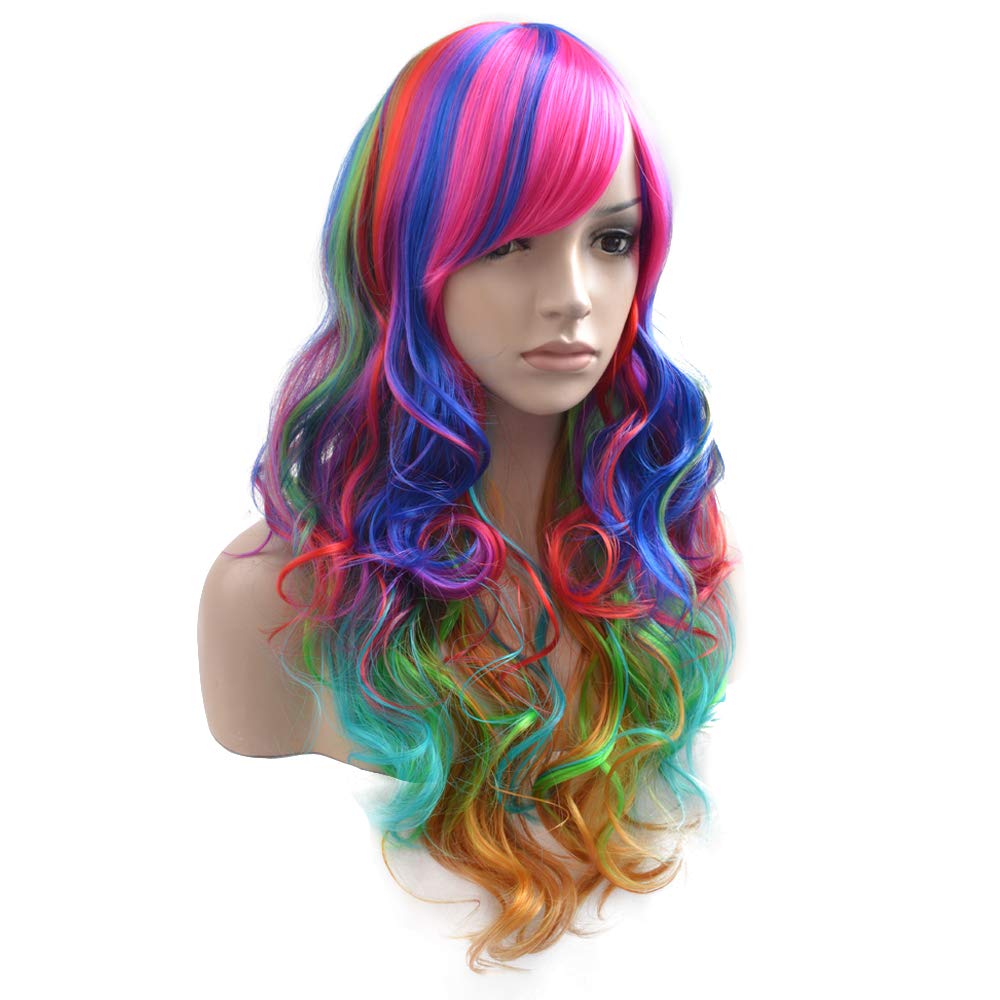 BERON 24 Stylish Long Curly Colorful Hair Wig Party Perruque (Rainbow)
