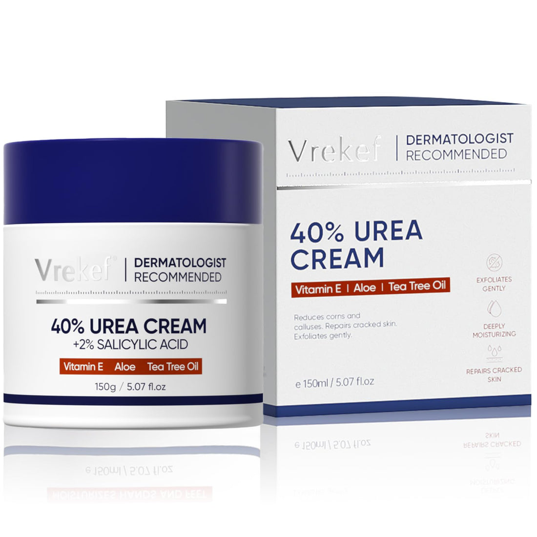 VREKEF Urea Cream 40 Percent for Feet Maximum Strength, Urea Cream 40% Plus Salicylic Acid 2%, Foot & Hand Cream for Dry Cracked