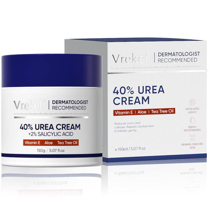 VREKEF Urea Cream 40 Percent for Feet Maximum Strength, Urea Cream 40% Plus Salicylic Acid 2%, Foot & Hand Cream for Dry Cracked