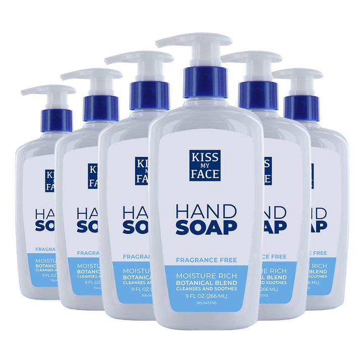Kiss My Face Moisture Liquid Hand Soap, Fragrance Free, 9 oz Pumps (Pack of 6)