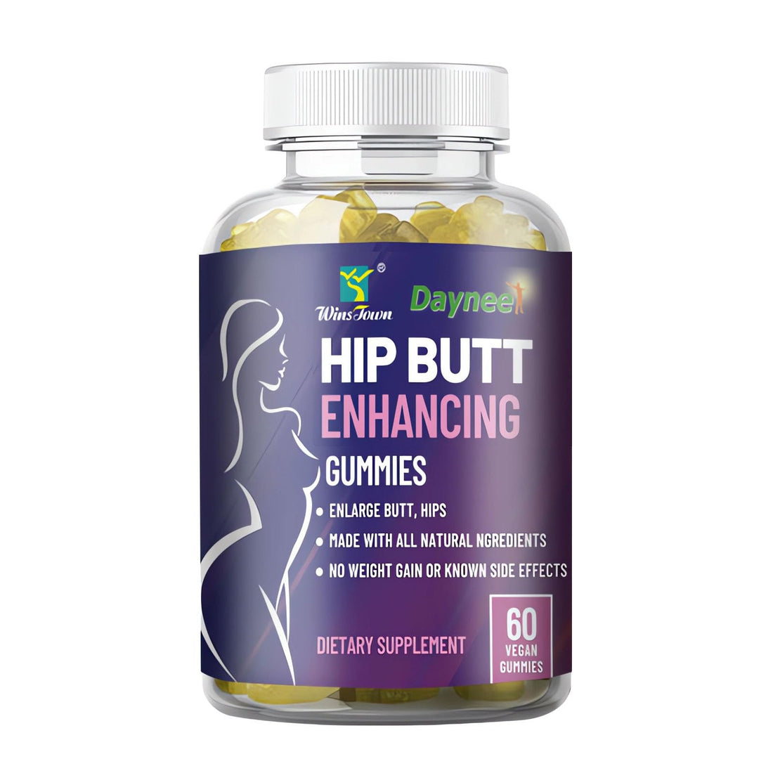 Wins Town Hip Butt Enhancement Gummies, Booty Gummies for Bigger Butt, Bum Support Gummies for Women, Multivitamins, 60 Count