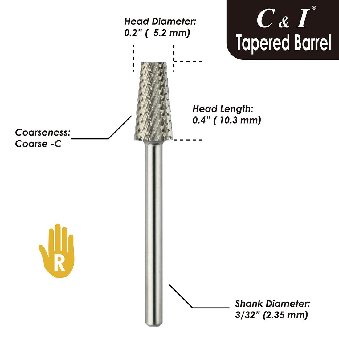 C & I Tapered Barrel Nail Drill Bit for Electric Nail Drill Machine of Nail Art (Grit Coarse, Silver)
