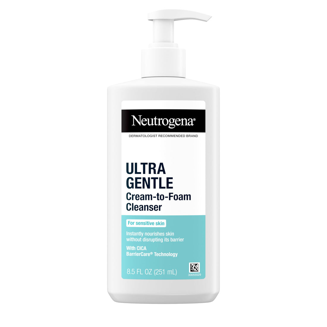 Neutrogena Ultra Gentle Cream-to-Foam Daily Facial Cleanser, Transforms from a Creamy Cleanser to a Foaming Face Wash, Gently Cleanses Sensitive Skin, Fragrance-Free, Hypoallergenic, 8.5 oz