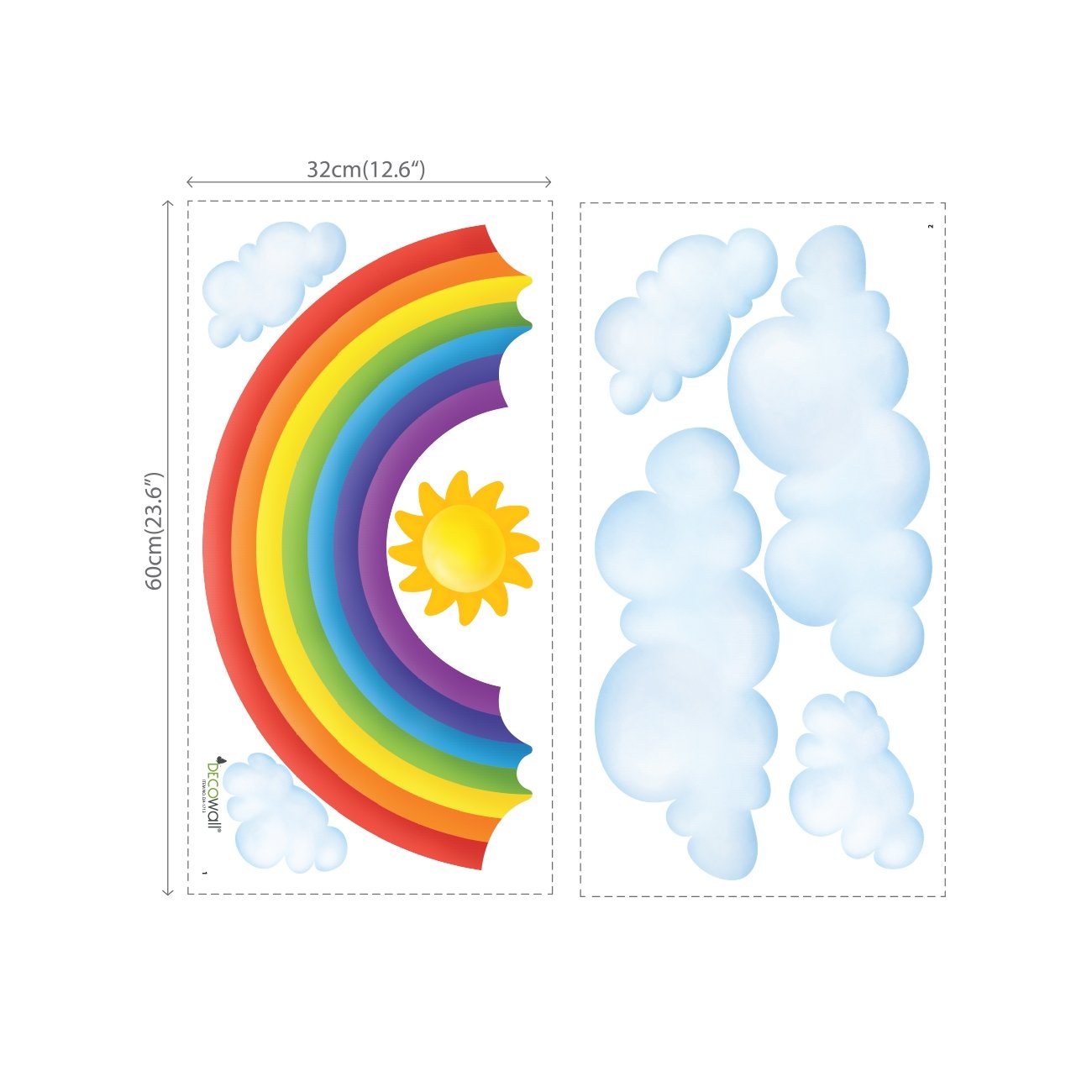 DECOWALL SG-1713 Rainbow and Clouds Kids Wall Stickers Wall Decals Peel and Stick Removable Wall Stickers for Kids Nursery Bedroom Living Room décor