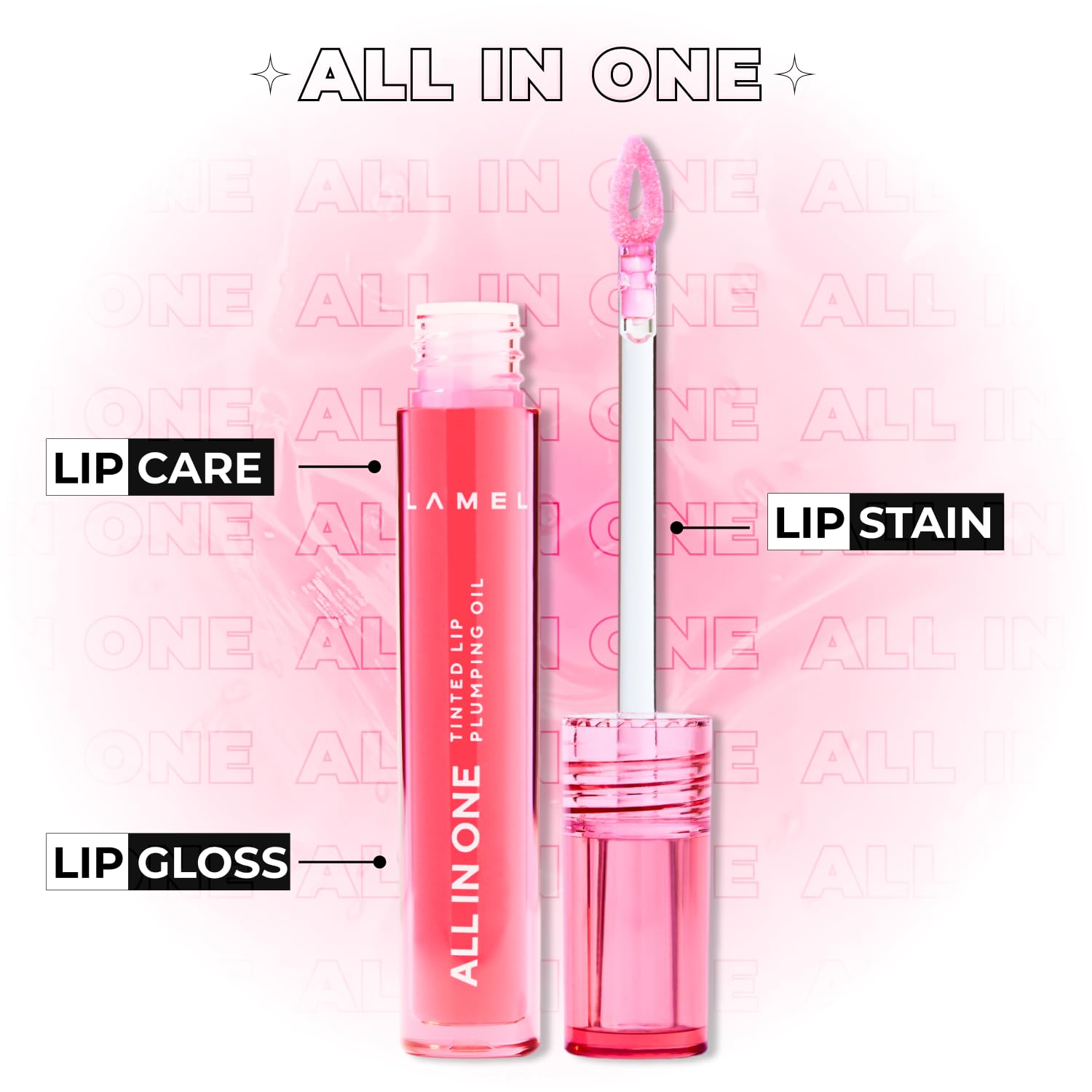 Lamel All-in-One Lip Oil - Lightweight, Tinted, Plumping, Hydrating Lip Gloss - Lip Balm for Day & Night Use, Long-Lasting Lip Stain, Lip Glow Oil, No-Sticky Gloss, Lip Plumper Tint - Peachy 401