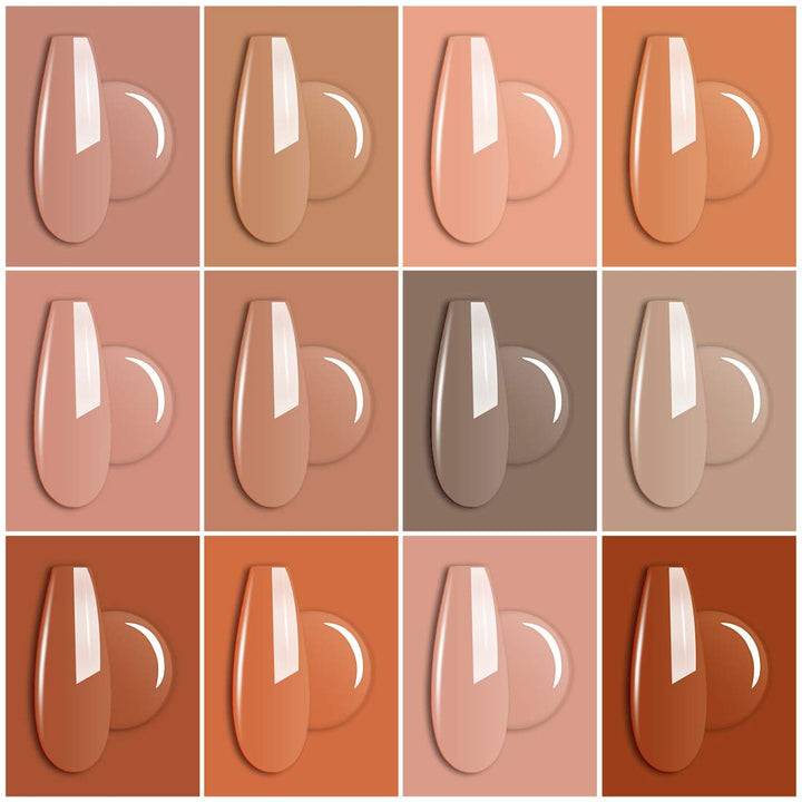 AIMEILI Soak Off U V LED Nude Brown Gel Nail Polish Color, Nudes Neutral Color Gel Kit for Halloween Nail Art Gifts for Women Mother Gift Set Of 12pcs X 8ml - Kit Set 1