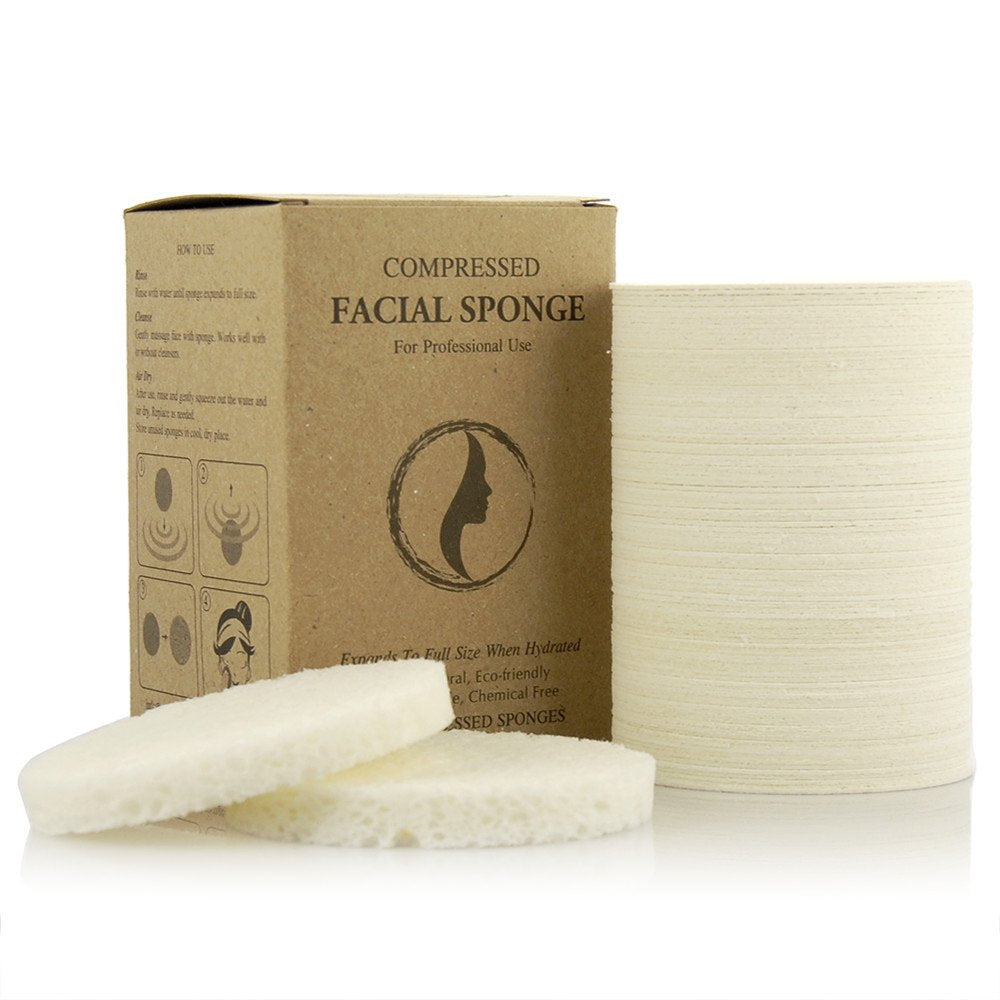 Appearus Compressed Natural Cellulose Facial Sponges, White, Made in USA (100 count/S1901W)