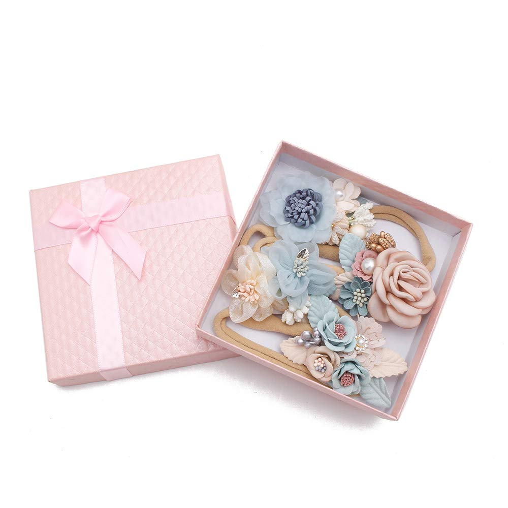 cherrboll 4pcs Baby Girl Headbands Flowers, Super Soft & Stretchy Nylon Floral Hairbands for Newborn Toddler