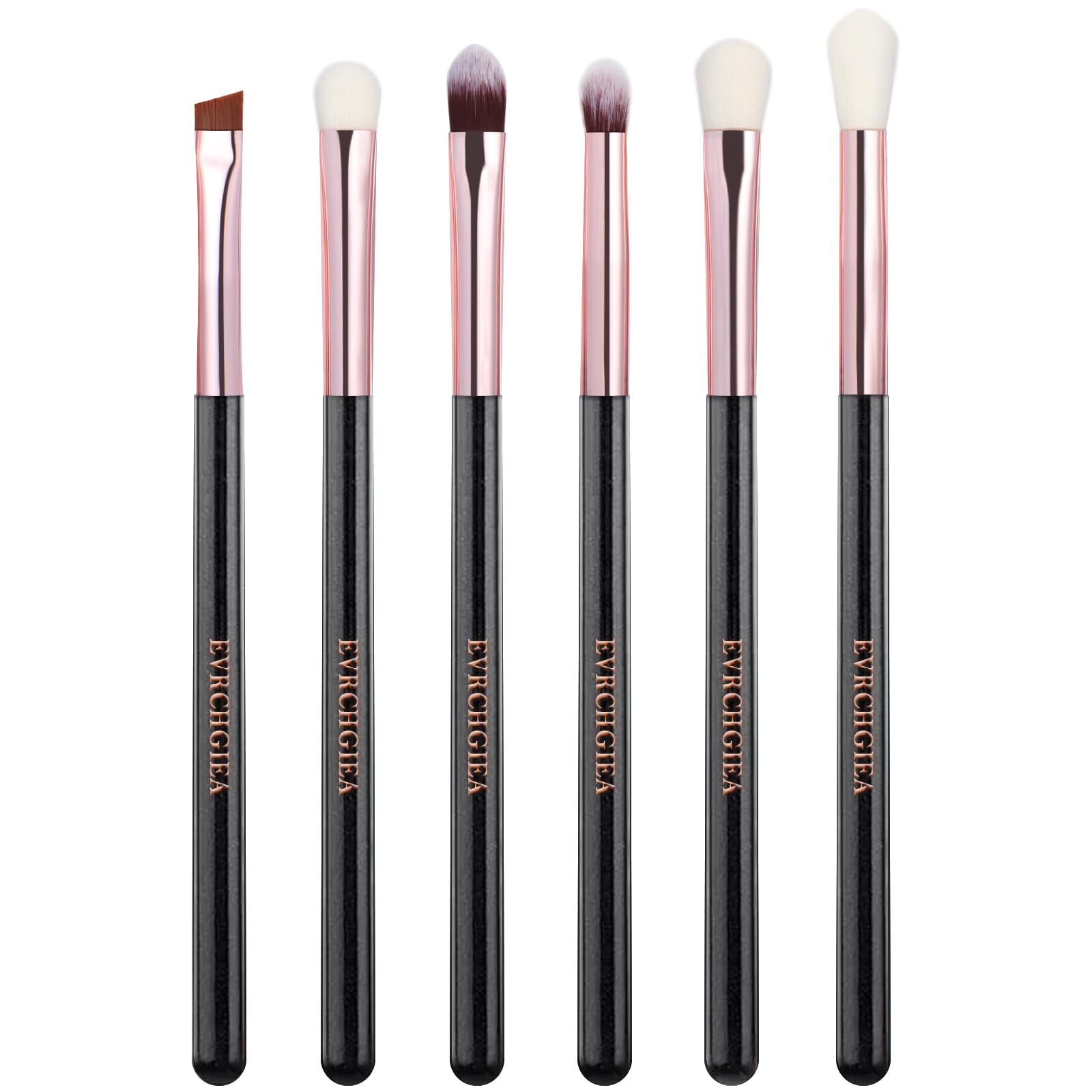 Eye Makeup Brush Set, 6 Pcs Professional Blending Eyeshadow Makeup Brushes for Concealer Eyebrows Eyeliner, Soft Hairs & Wood Handle (black and rose gold)…