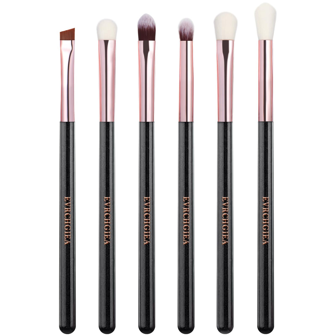 Eye Makeup Brush Set, 6 Pcs Professional Blending Eyeshadow Makeup Brushes for Concealer Eyebrows Eyeliner, Soft Hairs & Wood Handle (black and rose gold)…