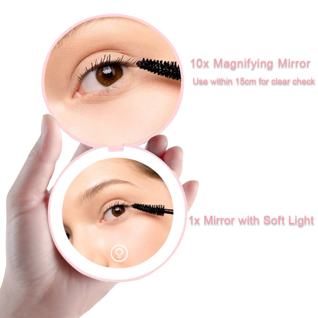 Milishow Compact Mirror with LED Light,1x/10x Magnifying Rechargeable Mirror,3.5in, Dimmable Travel Mirror for Purse,Pocket,Handheld 2-Sided Makeup Mirror