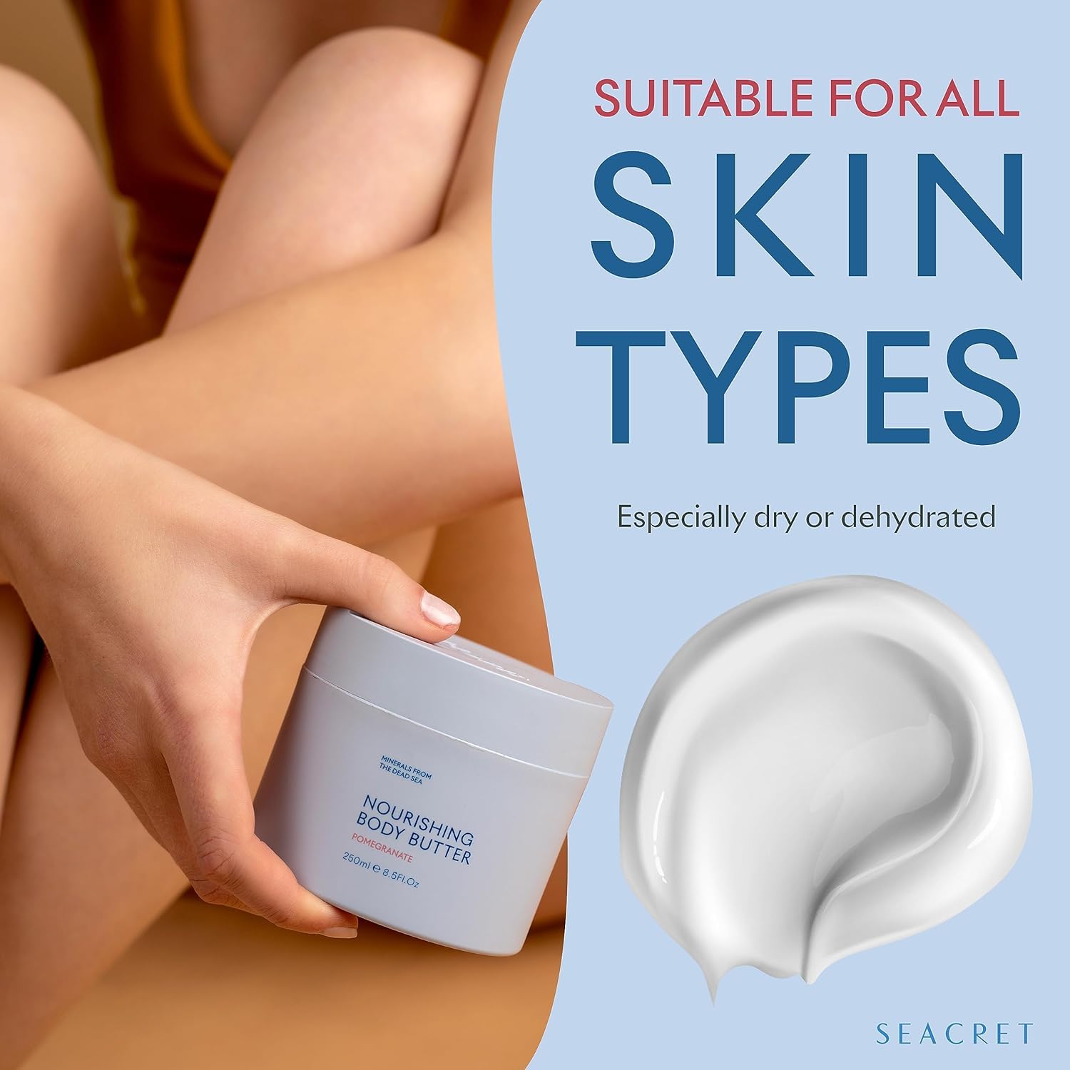 SEACRET Body Butter - A Rich Body Moisturizer Cream with Shea Butter, Cocoa Butter, Vitamins E & C and Dead Sea Minerals, Pomegranate scent, 8.5 FL. OZ