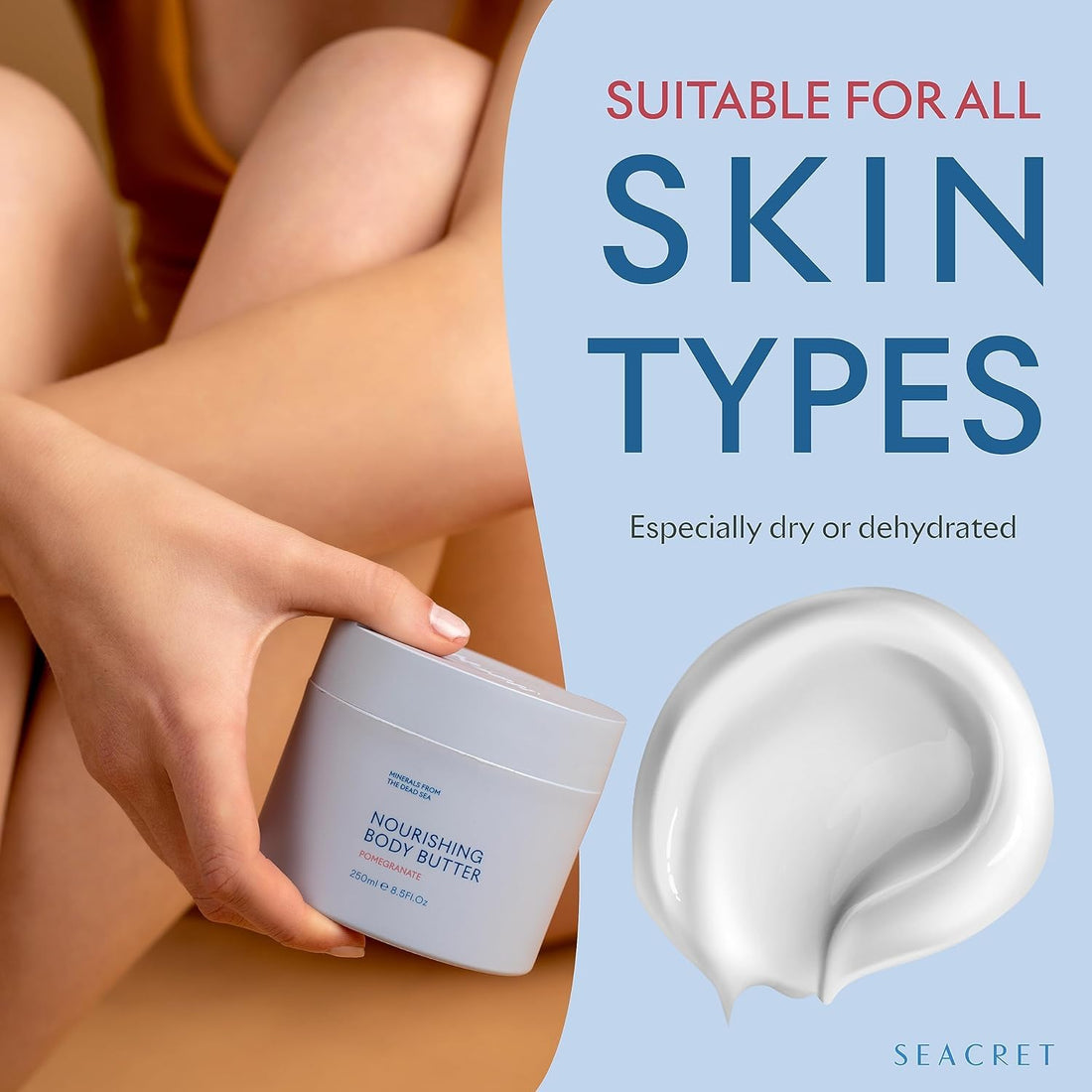 SEACRET Body Butter - A Rich Body Moisturizer Cream with Shea Butter, Cocoa Butter, Vitamins E & C and Dead Sea Minerals, Pomegranate scent, 8.5 FL. OZ