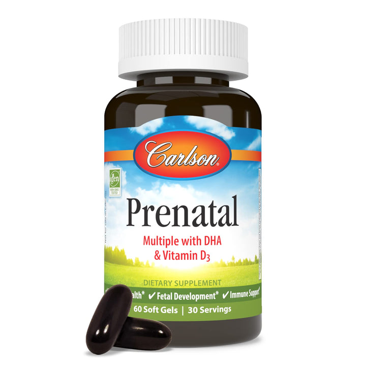 Carlson - Prenatal, Multiple with DHA & Vitamin D3, Pregnancy Health, Fetal Development & Immune Support, 60 Softgels
