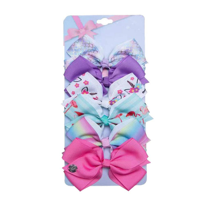 [12PACK] 5In Cute Mermaid Rainbow Colorful Grosgrain Ribbon Hair Bow Alligator Clip Accessories (Unicorn+Rainbow)