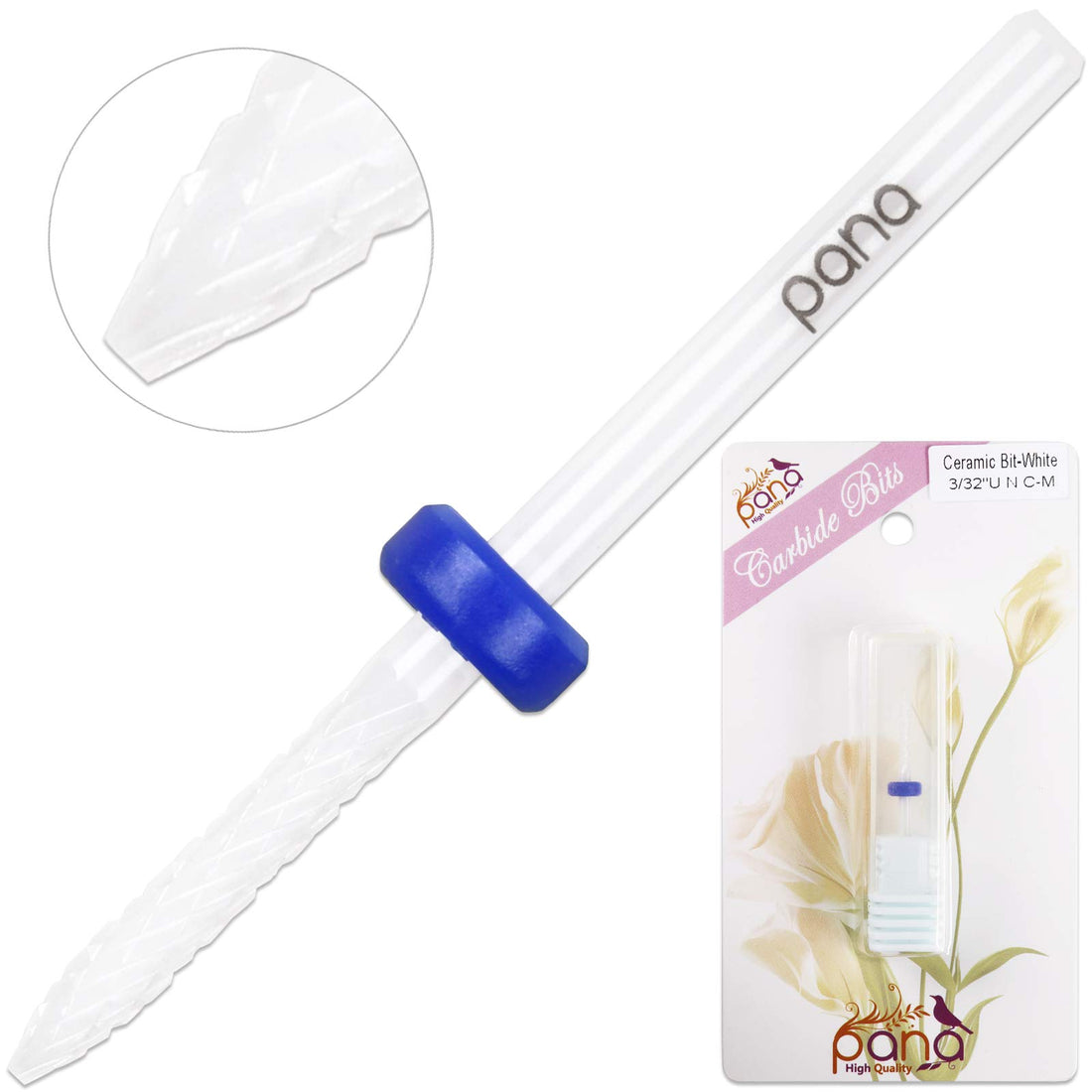 Pana Professional USA Ceramic White Under Nail Cleaner Bit Nail Drill (Grit: MEDIUM) 3/32 Shank Size