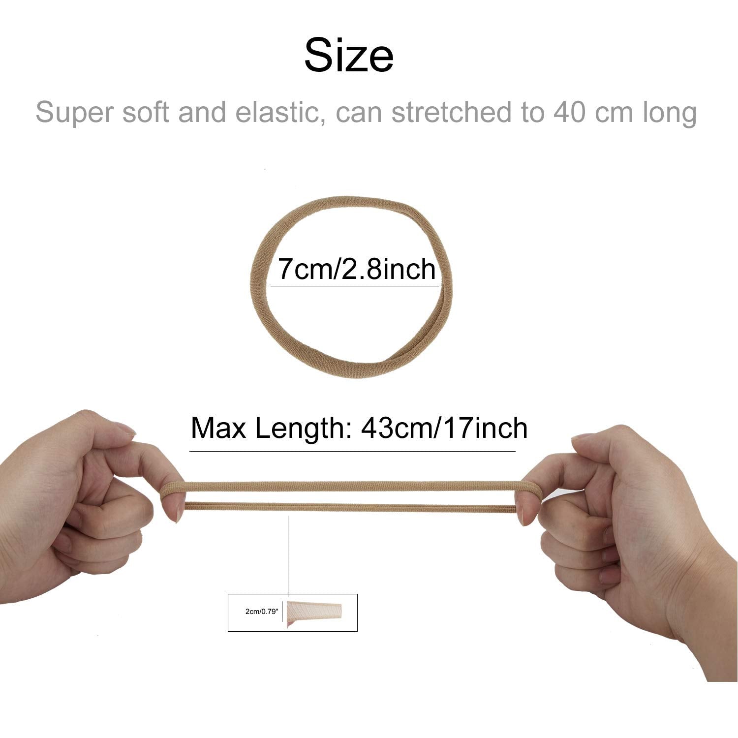 100 Pack Bulk Super Soft Stretchy Elastic Nude Skin Color Nylon Headbands Bow Khaki Brown Ivory Skinny Slim Turban Headwrap Hair Ties Ponytail Holder