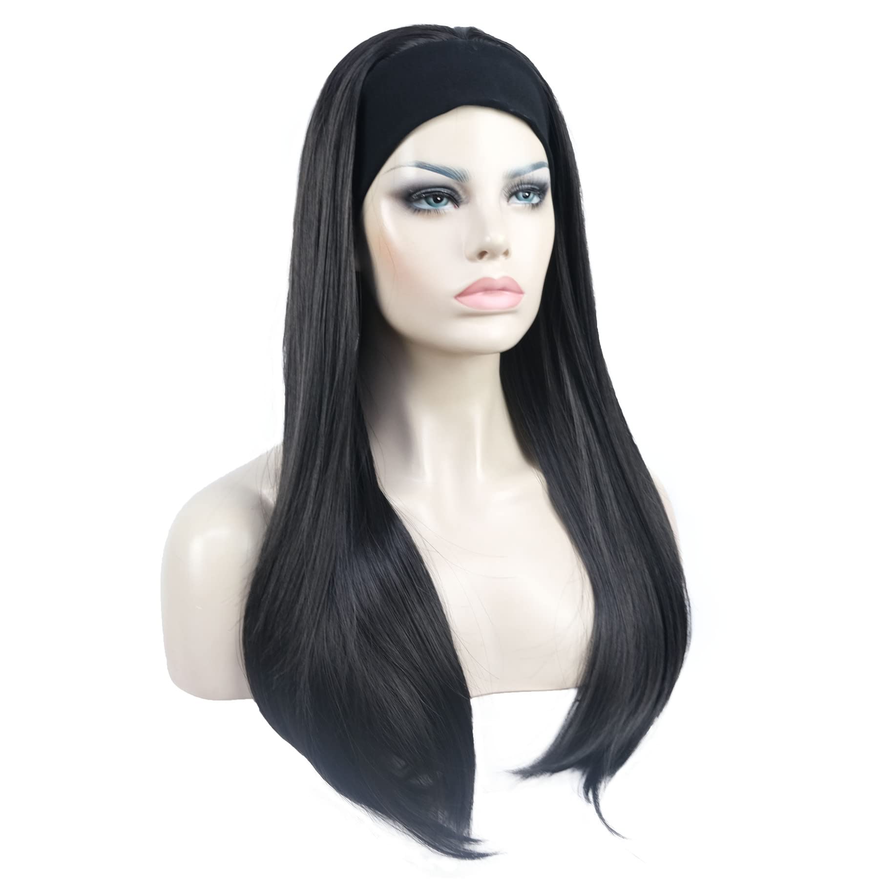 #2-Darkest Brown: Aimole Long Straight 3/4 Women'S Wigs Hair Piece Synthetic Hair With Black Headband(2-Darkest Brown)