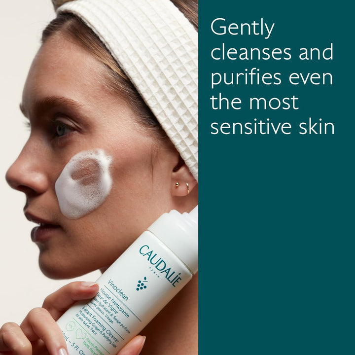 Caudalie Vinoclean Gentle Foaming Cleanser Travel Size, Instant Foaming Cleanser, 50 mL