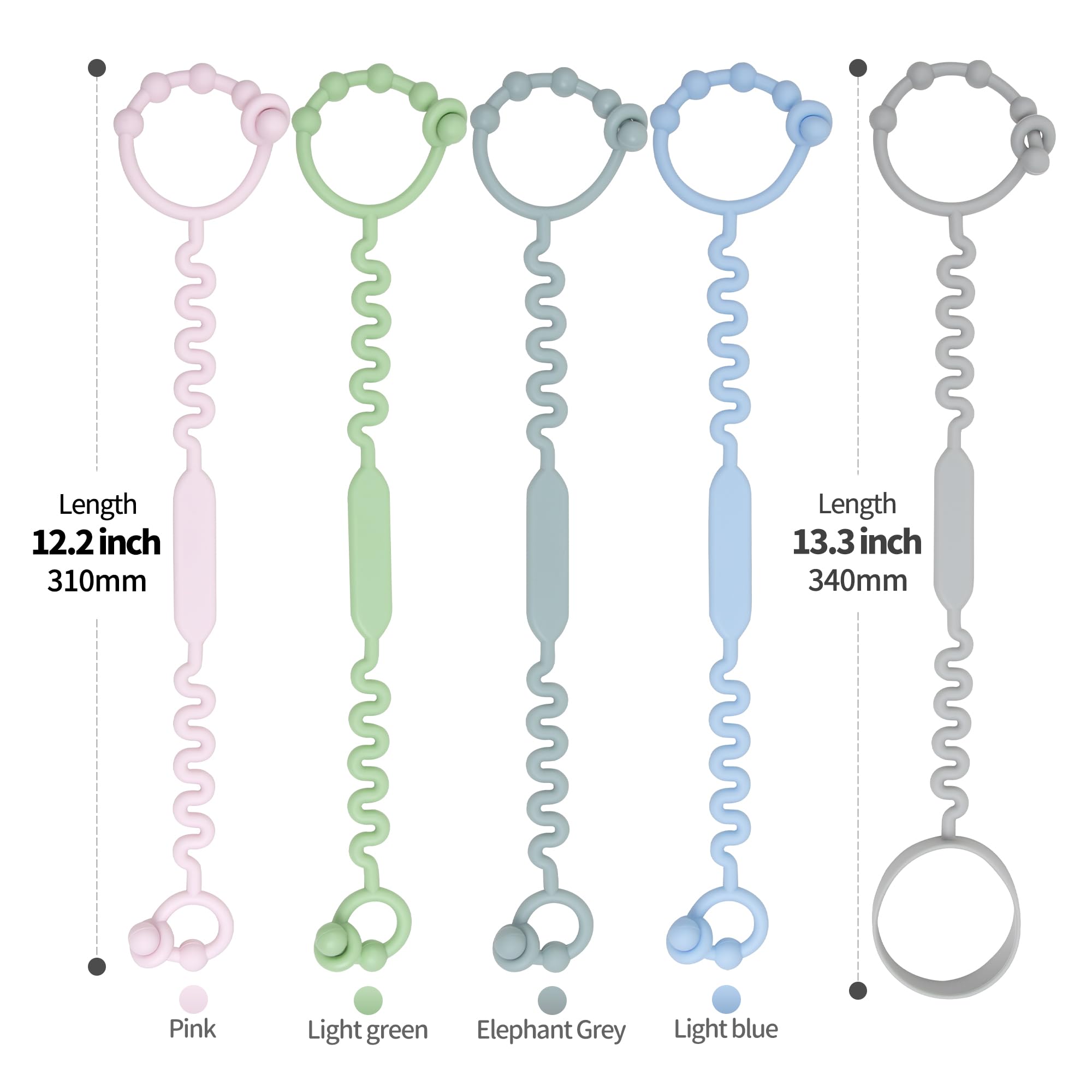Toy Straps for Baby, Pacifier Holder Clip with Self-Adjusting Bayonet, Pure Silicone Material Without BPA; Can Be Used for Teethers, Feeding Bottles, Toys, Baby Cribs, High Chairs(5PS)