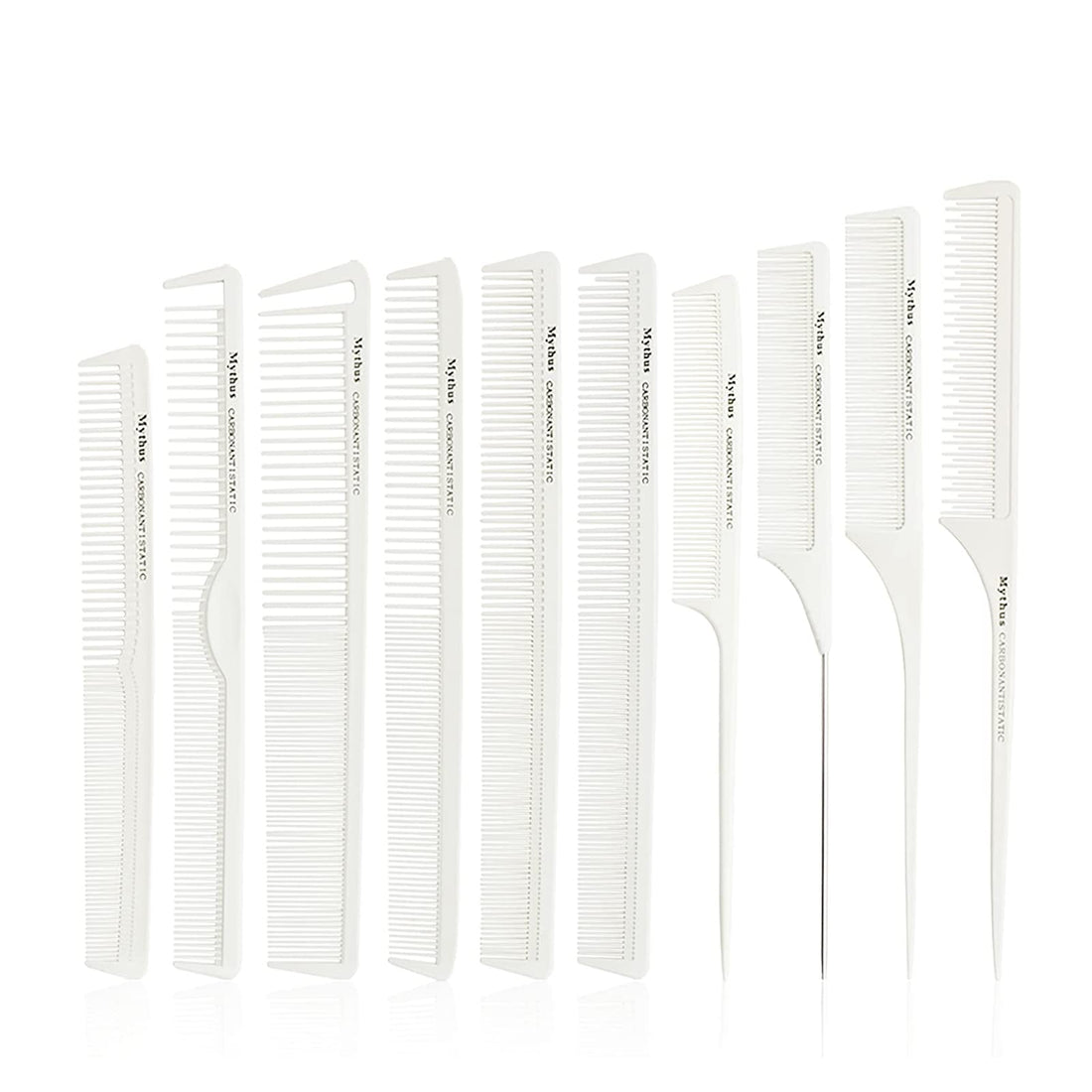 Mythus 10Pcs White Carbon Fiber Hair Combs Home Fine Cutting Set Professional Barber Hair Stylist Salon Hairdressing Comb Kit Tail Comb Antistatic Heat Resistant Hair Pick Comb for Men and Women