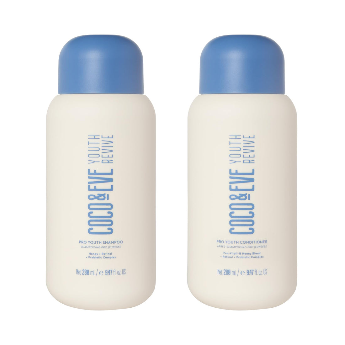Coco & Eve Pro Youth Shampoo & Conditioner. For Strength, Shine, Volume and Healthy Scalp. With Honey, Retinol, Prebiotics. (9.47 fl oz / 280 ml)