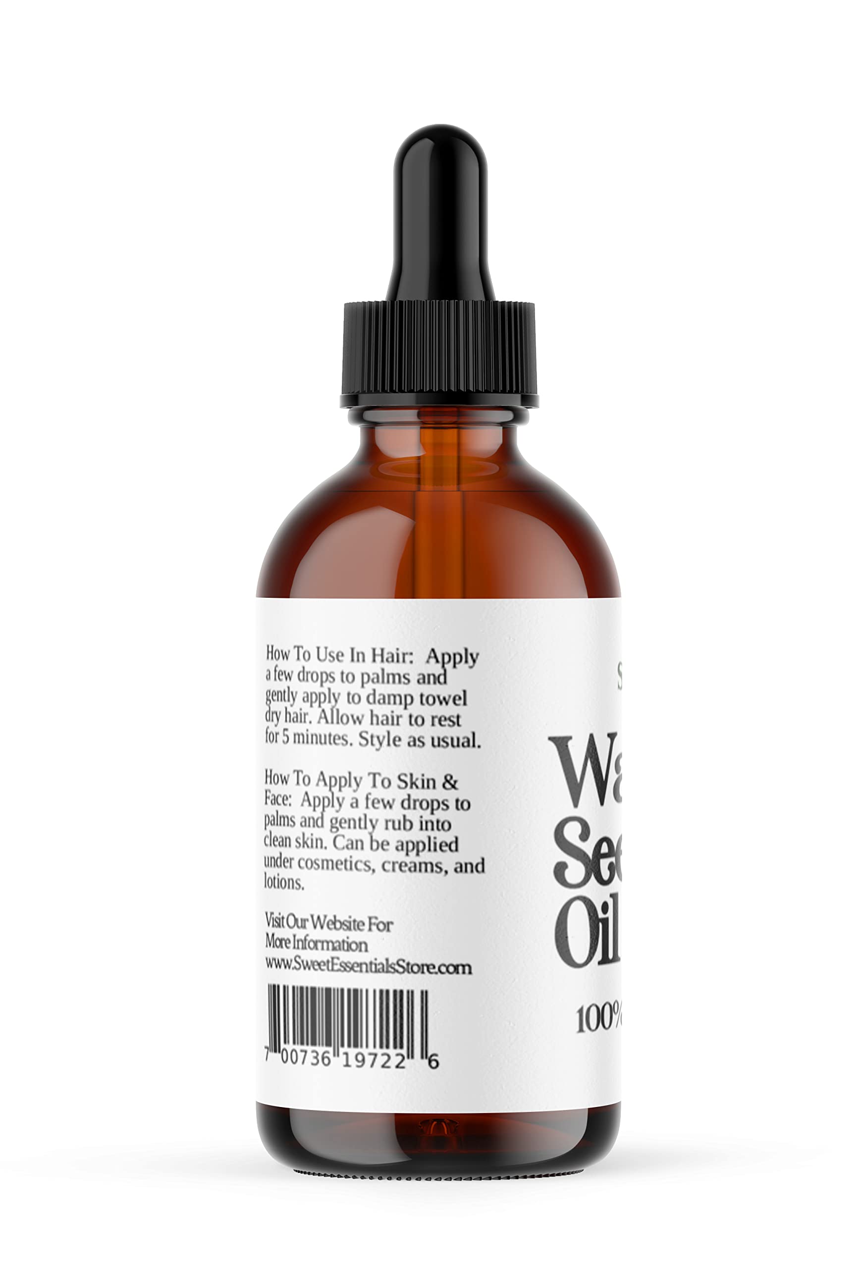 100% Organic Watermelon Seed Oil | Imported From Egypt | Various Sizes | 100% Pure | Cold-Pressed | Natural Moisturizer for Skin, Hair and Face | By Sweet Essentials (4 fl oz Glass Bottle)