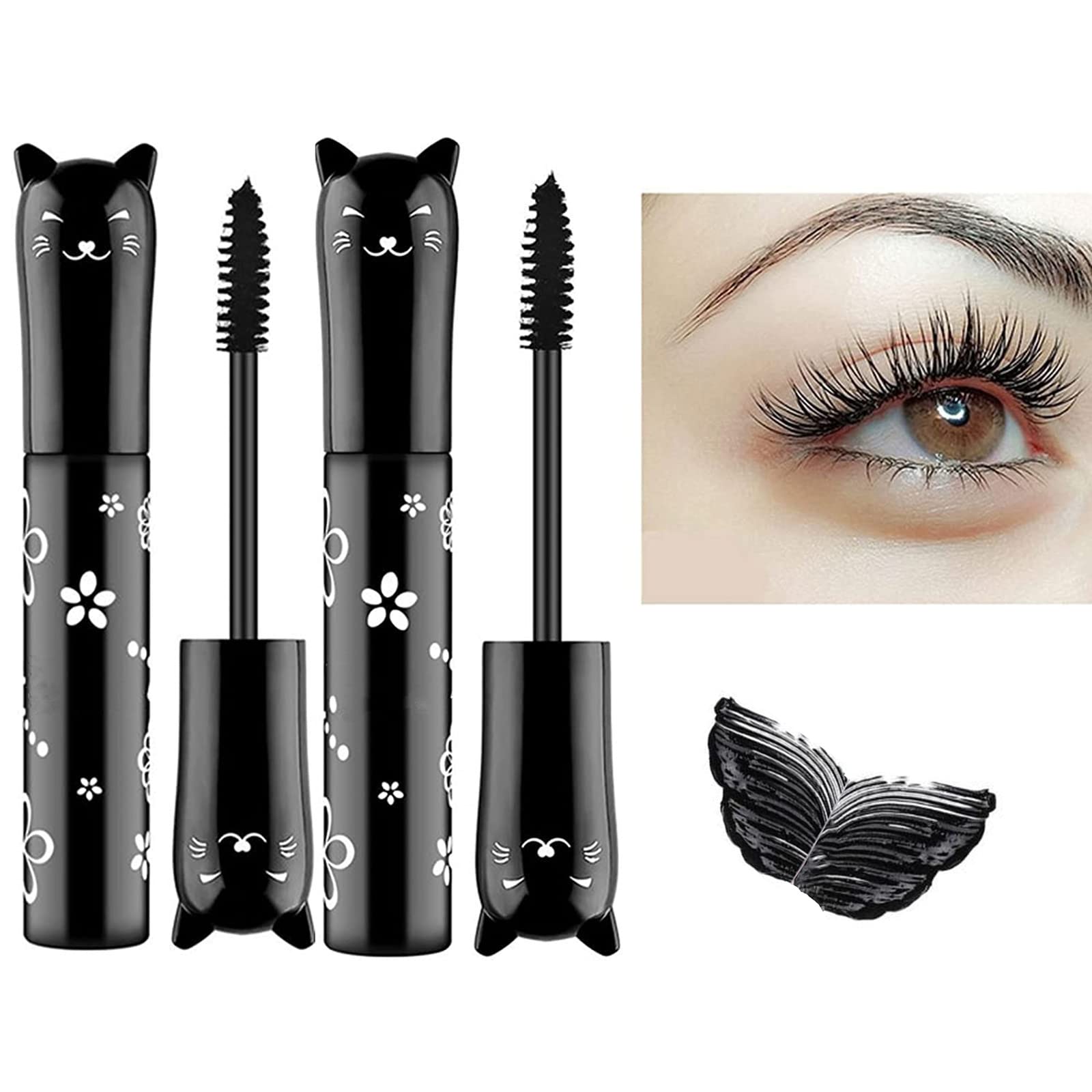 LGSZGDCN 2 PCS black Cat eye mascara Eyes Makeup Color Mascara Waterproof Fast Dry Eyelashes Curling Lengthening Makeup Eye Lengthening, Lifting, Curling