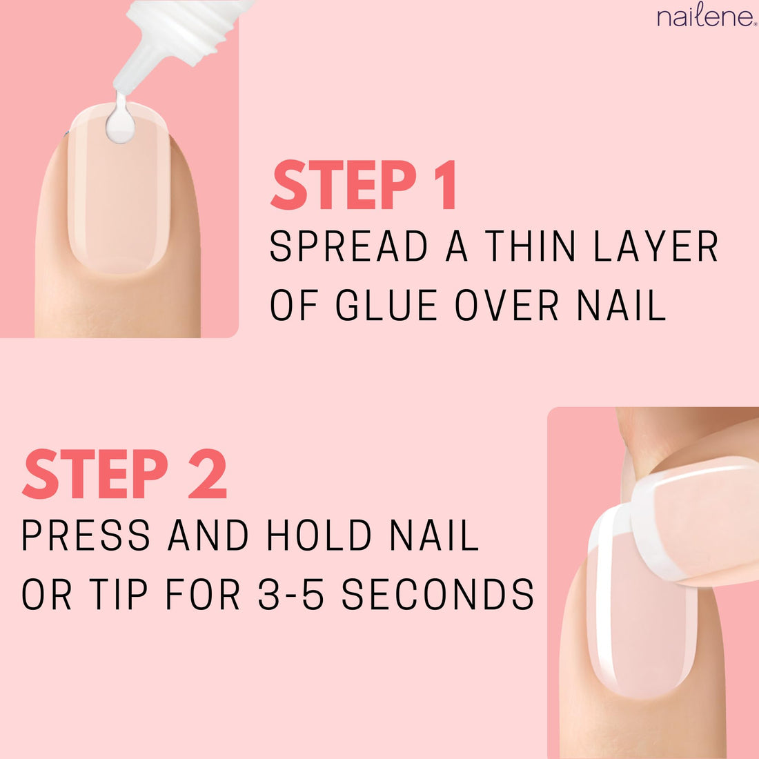 Nailene Perfect Bond Nail Glue, Super Strong, Durable, Easy to Apply Acrylic Nails, Press On Nails, Repairs Natural Nails, Quick Drying Nail Adhesive, Lasts 7 Days, Pink Tint, 2 g/0.07 oz, 2 Pack
