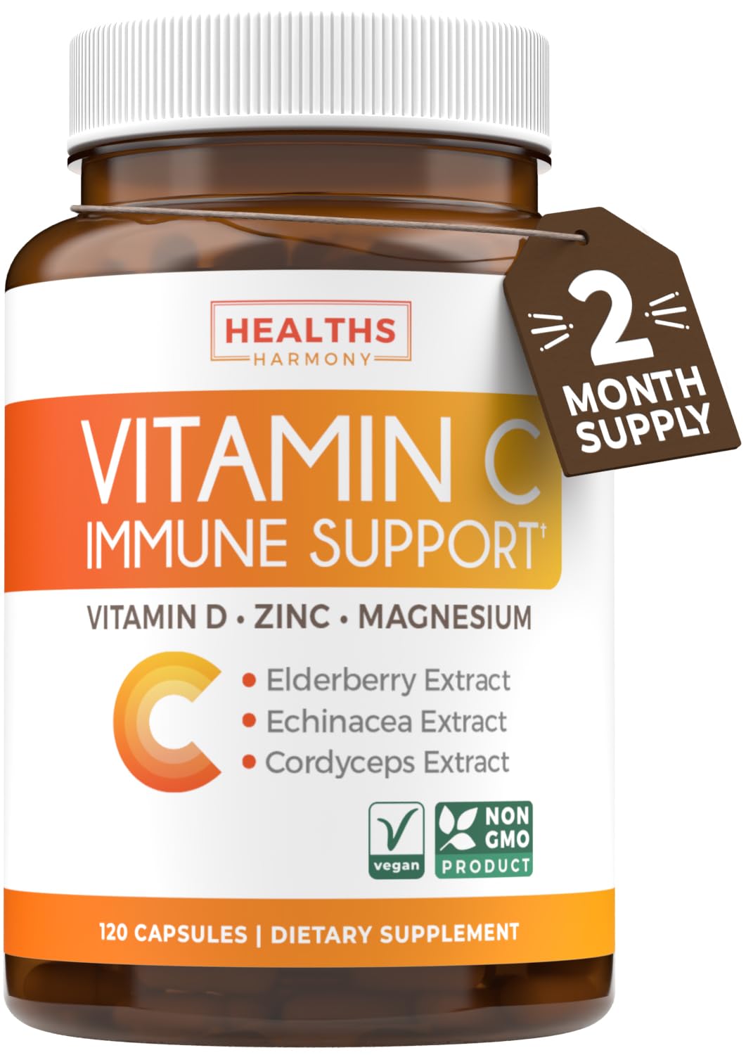 Vitamin C Immune Support Supplement - Immunity Boost Blend with Elderberry Vitamin C and Zinc for Daily & Seasonal Support - Immunity Supplement with Magnesium Zinc Vitamin C and D (2 Months Supply)