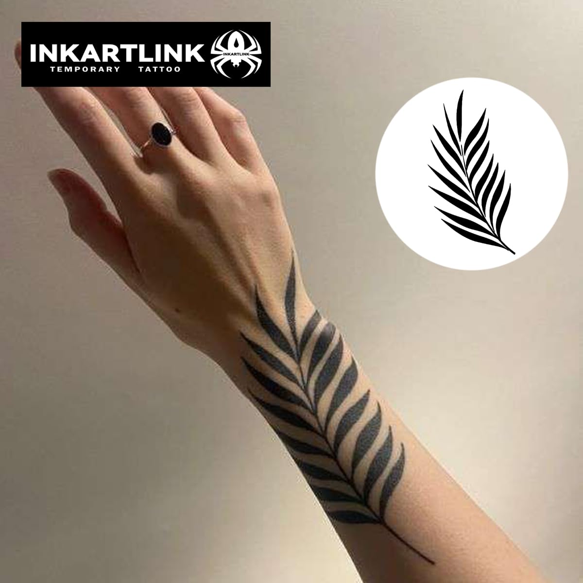 INKARTLINK Semi Permanent Tattoo, Temporary Tattoo, party tattoo, beautiful and realistic design, fun tattoo experience, cruelty-free, non-reflective, waterproof (Palm Leaf)
