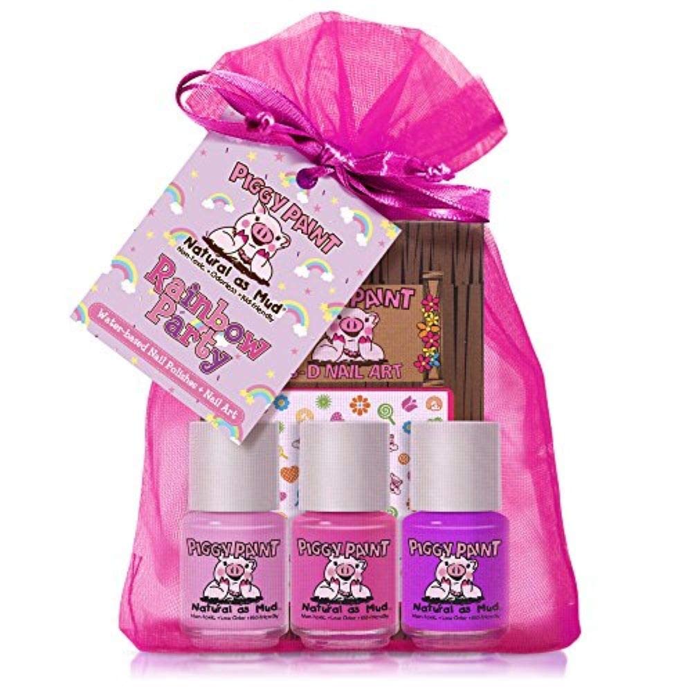 Piggy Paint - 100% Non-toxic Girls Nail Polish, Safe, Chemical Free, Low Odor for Kids - 3 Polish Gift Set (Rainbow Party)