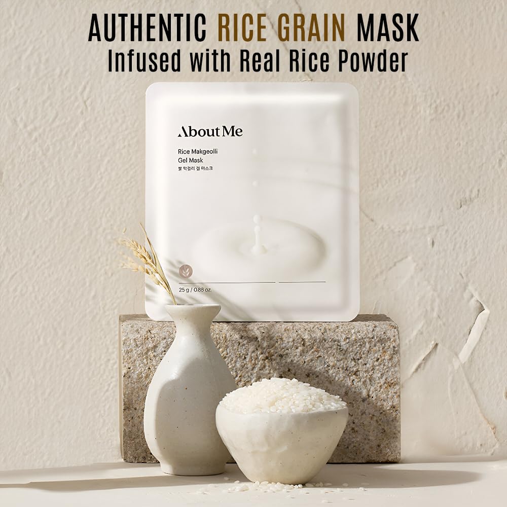About Me Rice Makgeolli Gel Mask - Hydrating Face Mask with Fermented Rice Wine for Smooth, Bright Skin, Vegan (5 Sheets)