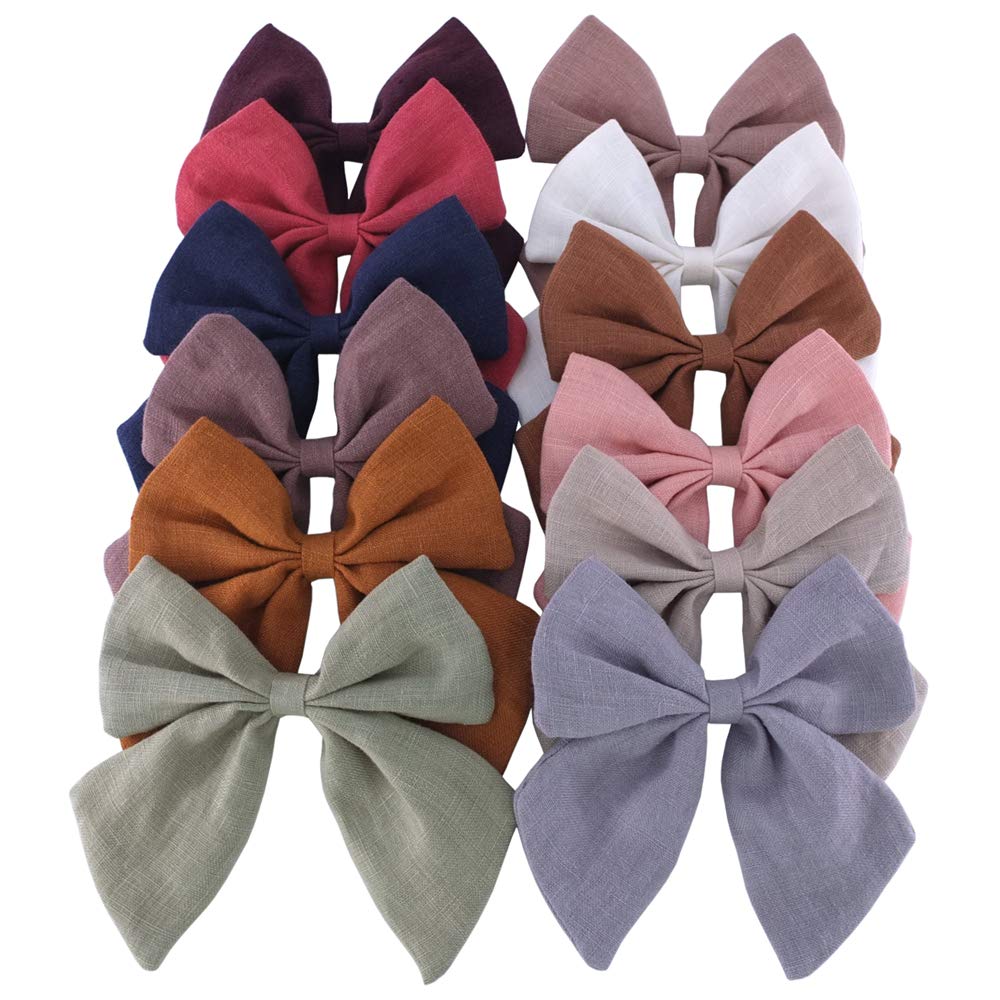 Original Linen Bow Hair Clips Girls Women Large Sailor Bows Baby and Mom Hair Bow Alligator Clips White Navy Neutral Bow
