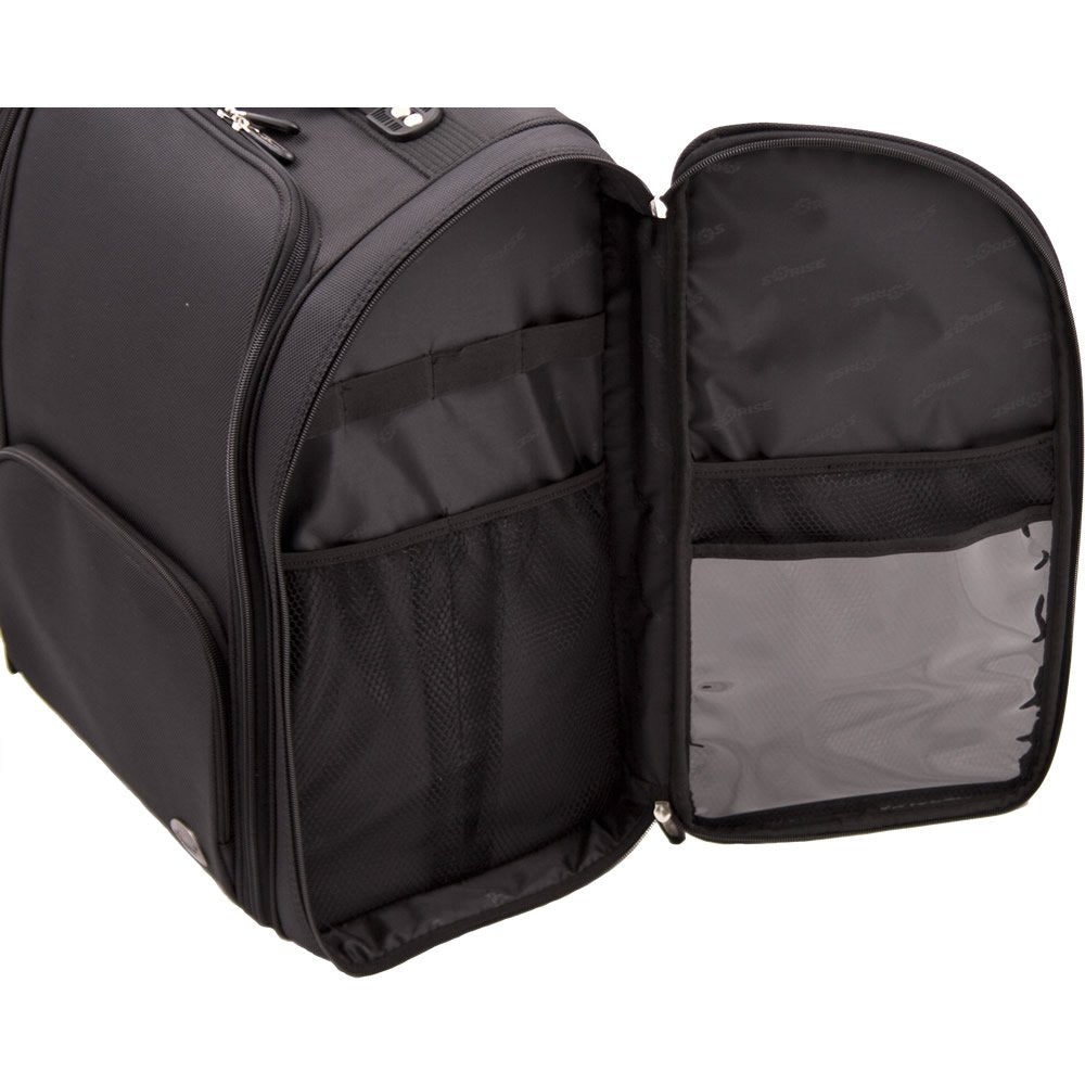 Sunrise High Quality Nylon Professional Soft Sided Rolling Makeup Case with Pouches in Black