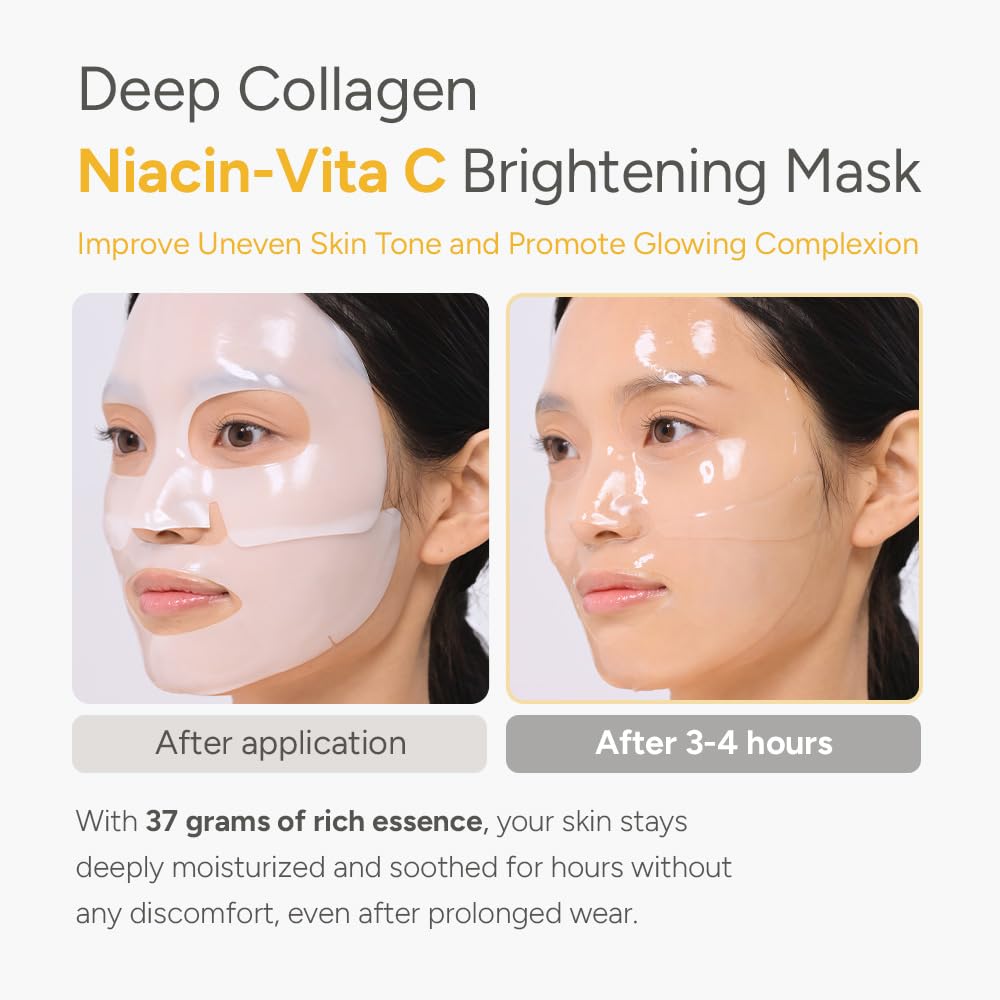 SUNGBOON EDITOR Deep Collagen Niacin-Vita C Overnight Mask 37gx4ea | Real Collagen 2,160,000PPB with Niacinamide & Vitamin C | Hydrating Face Mask for Glass Skin | Korean Skincare Routine