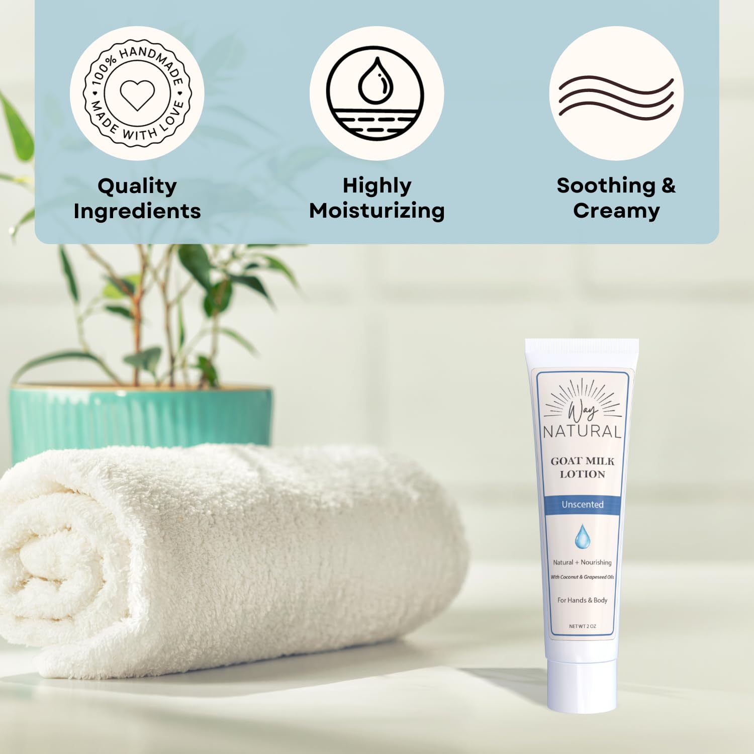 Way Natural Goat Milk Lotion, Unscented - Travel Size, Natural, Body/Hand - Goat Milk Hand Cream for Women and Men - Creamy, Dry Skin Relief - Unscented Lotion - 1 (2oz) Tube