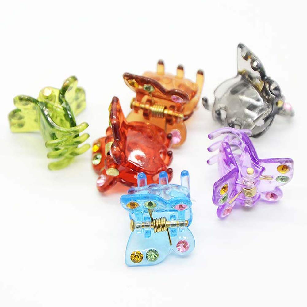 mollensiuer 24Pcs Mini Hair Clips Butterfly Plastic Rhinestone Hairs Claws Clips Barrette Hairpins Clamps Bangs Clips for Little Girl Kids Toddlers, 20mm (Multicolor)